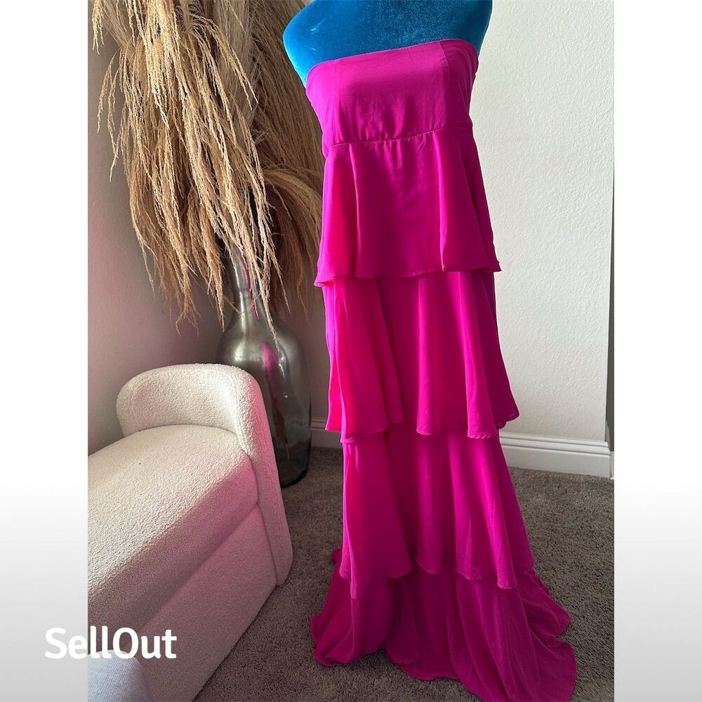 Lovers and Friends Women's Strapless Tiered Maxi Dress Pink Size M